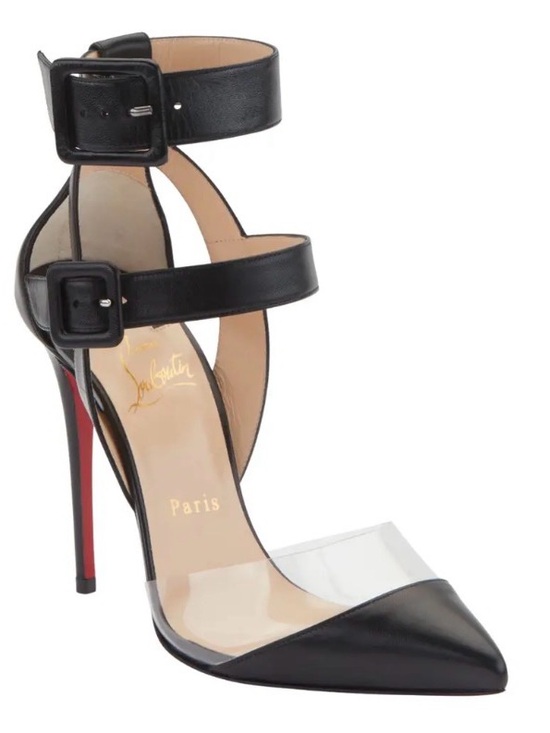 Christian Louboutin Black and Clear Pointed Ankle-Strap Stiletto